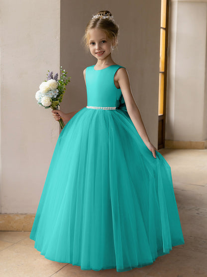 Ballkleid/Prinzessin-Blumenmädchenkleider aus Tüll mit Perlen Und Satinschleife
