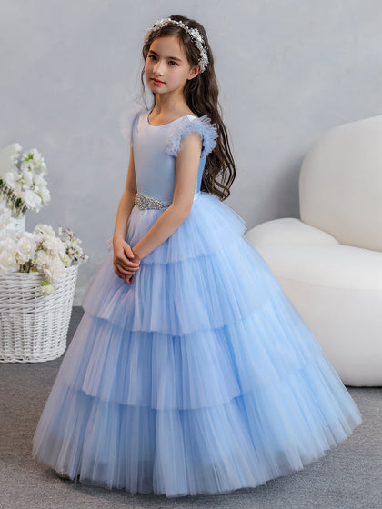 Ballkleid-/Prinzessin-Blumenmädchenkleider aus Tüll mit Abgestuften Falten Und Strasssteinen