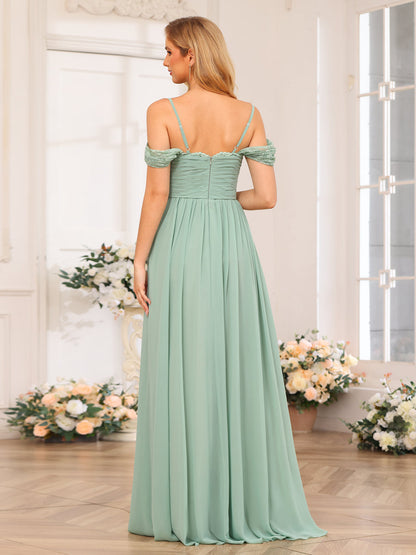 A-Linie/Prinzessin Spaghettiträger Lange Hochzeits-Partykleider mit Schlitz An Der Seite Und Taschen