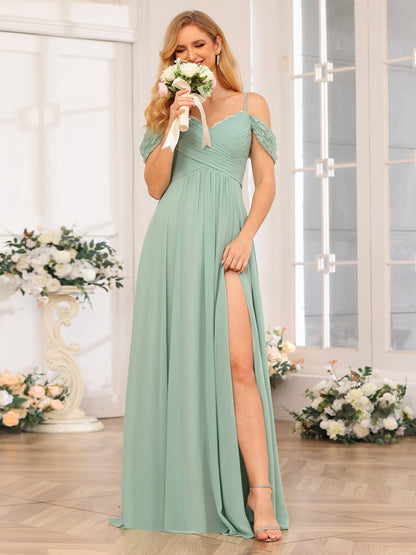 A-Linie/Prinzessin Spaghettiträger Lange Hochzeits-Partykleider mit Schlitz An Der Seite Und Taschen